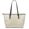 Beige And White Gingham Pattern Print Leather Tote Bag