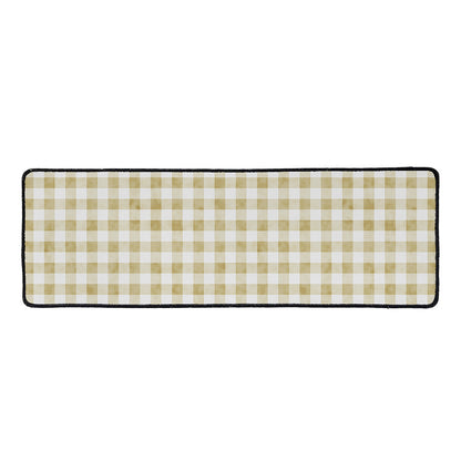Beige And White Gingham Pattern Print Long Kitchen Mat