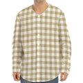 Beige And White Gingham Pattern Print Long Sleeve Baseball Jersey
