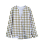 Beige And White Gingham Pattern Print Long Sleeve Short Coat