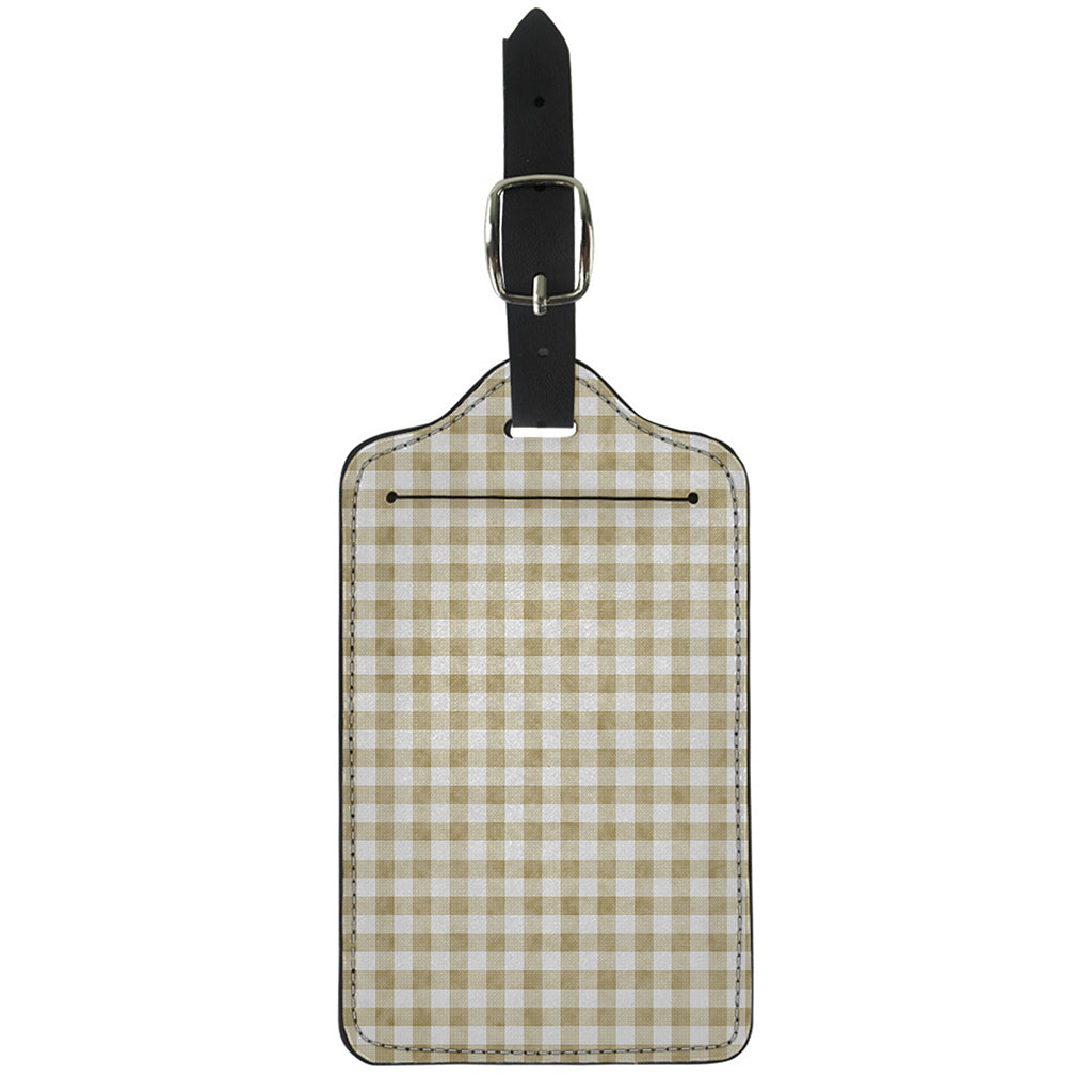 Beige And White Gingham Pattern Print Luggage Tag