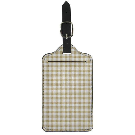 Beige And White Gingham Pattern Print Luggage Tag