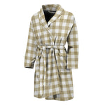 Beige And White Gingham Pattern Print Men's Bathrobe