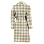Beige And White Gingham Pattern Print Men's Bathrobe
