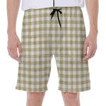 Beige And White Gingham Pattern Print Men's Beach Shorts