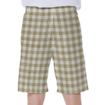 Beige And White Gingham Pattern Print Men's Beach Shorts