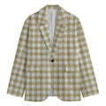 Beige And White Gingham Pattern Print Men's Blazer