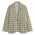 Beige And White Gingham Pattern Print Men's Blazer