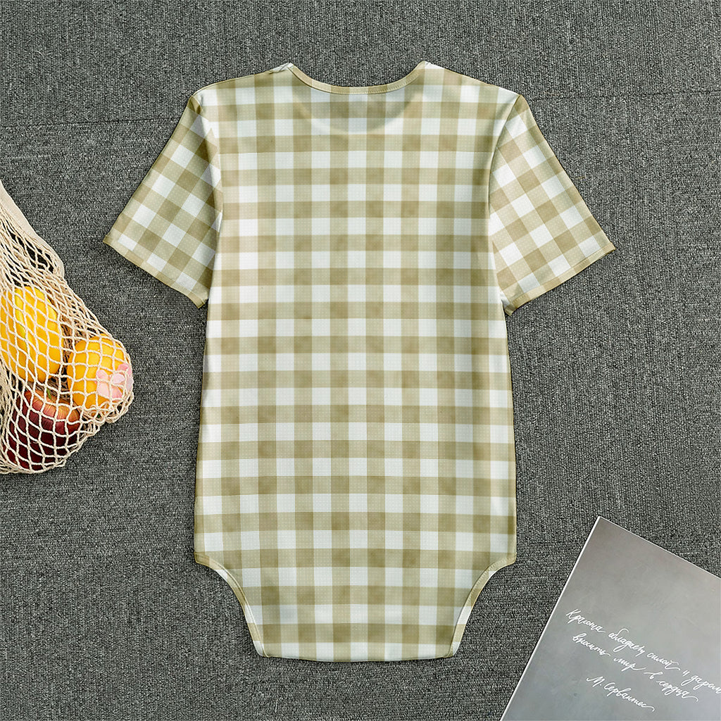 Beige And White Gingham Pattern Print Men's Bodysuit