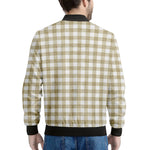 Beige And White Gingham Pattern Print Men's Bomber Jacket