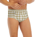 Beige And White Gingham Pattern Print Men's Briefs
