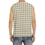 Beige And White Gingham Pattern Print Men's Fitness Tank Top