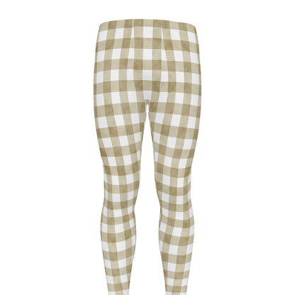 Beige And White Gingham Pattern Print Men's leggings