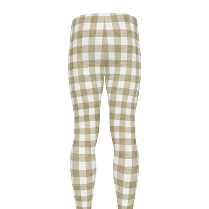 Beige And White Gingham Pattern Print Men's leggings