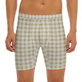 Beige And White Gingham Pattern Print Men's Long Boxer Briefs
