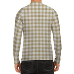 Beige And White Gingham Pattern Print Men's Long Sleeve Rash Guard