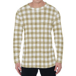 Beige And White Gingham Pattern Print Men's Long Sleeve T-Shirt