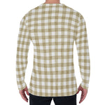 Beige And White Gingham Pattern Print Men's Long Sleeve T-Shirt