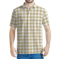 Beige And White Gingham Pattern Print Men's Polo Shirt