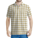 Beige And White Gingham Pattern Print Men's Polo Shirt