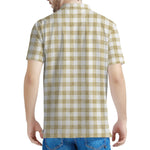 Beige And White Gingham Pattern Print Men's Polo Shirt