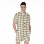 Beige And White Gingham Pattern Print Men's Rompers