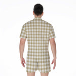Beige And White Gingham Pattern Print Men's Rompers