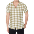 Beige And White Gingham Pattern Print Men's Shirt