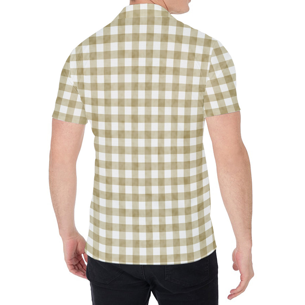 Beige And White Gingham Pattern Print Men's Shirt