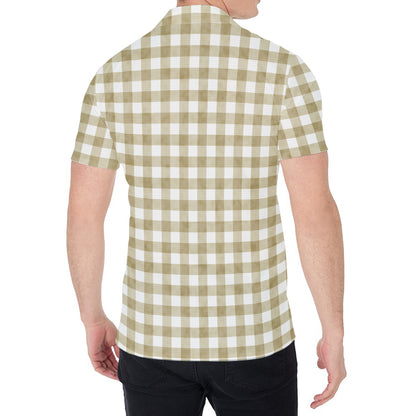 Beige And White Gingham Pattern Print Men's Shirt