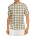 Beige And White Gingham Pattern Print Men's Short Sleeve Rash Guard