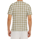Beige And White Gingham Pattern Print Men's Short Sleeve Rash Guard