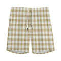 Beige And White Gingham Pattern Print Men's Athletic Shorts