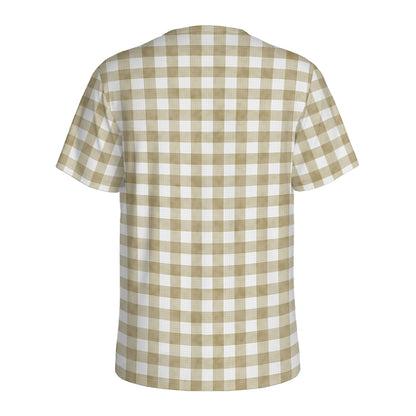 Beige And White Gingham Pattern Print Men's Sports T-Shirt