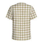 Beige And White Gingham Pattern Print Men's Sports T-Shirt