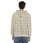 Beige And White Gingham Pattern Print Men's Velvet Pullover Hoodie