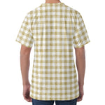 Beige And White Gingham Pattern Print Men's Velvet T-Shirt