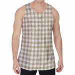Beige And White Gingham Pattern Print Men's Velvet Tank Top
