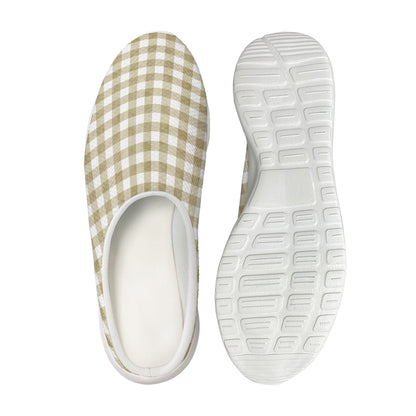 Beige And White Gingham Pattern Print Mesh Casual Shoes