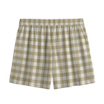 Beige And White Gingham Pattern Print Mesh Shorts