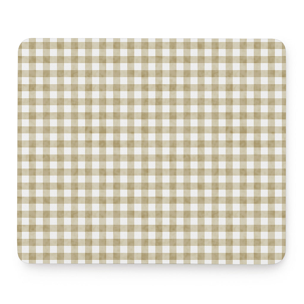 Beige And White Gingham Pattern Print Mouse Pad