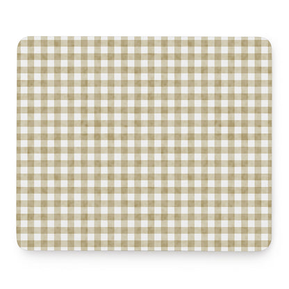 Beige And White Gingham Pattern Print Mouse Pad