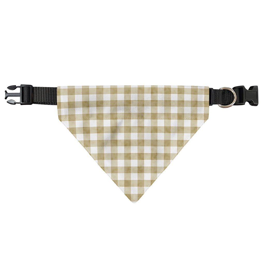Beige And White Gingham Pattern Print Over The Collar Dog Bandana