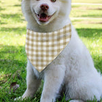 Beige And White Gingham Pattern Print Over The Collar Dog Bandana