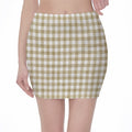 Beige And White Gingham Pattern Print Pencil Mini Skirt