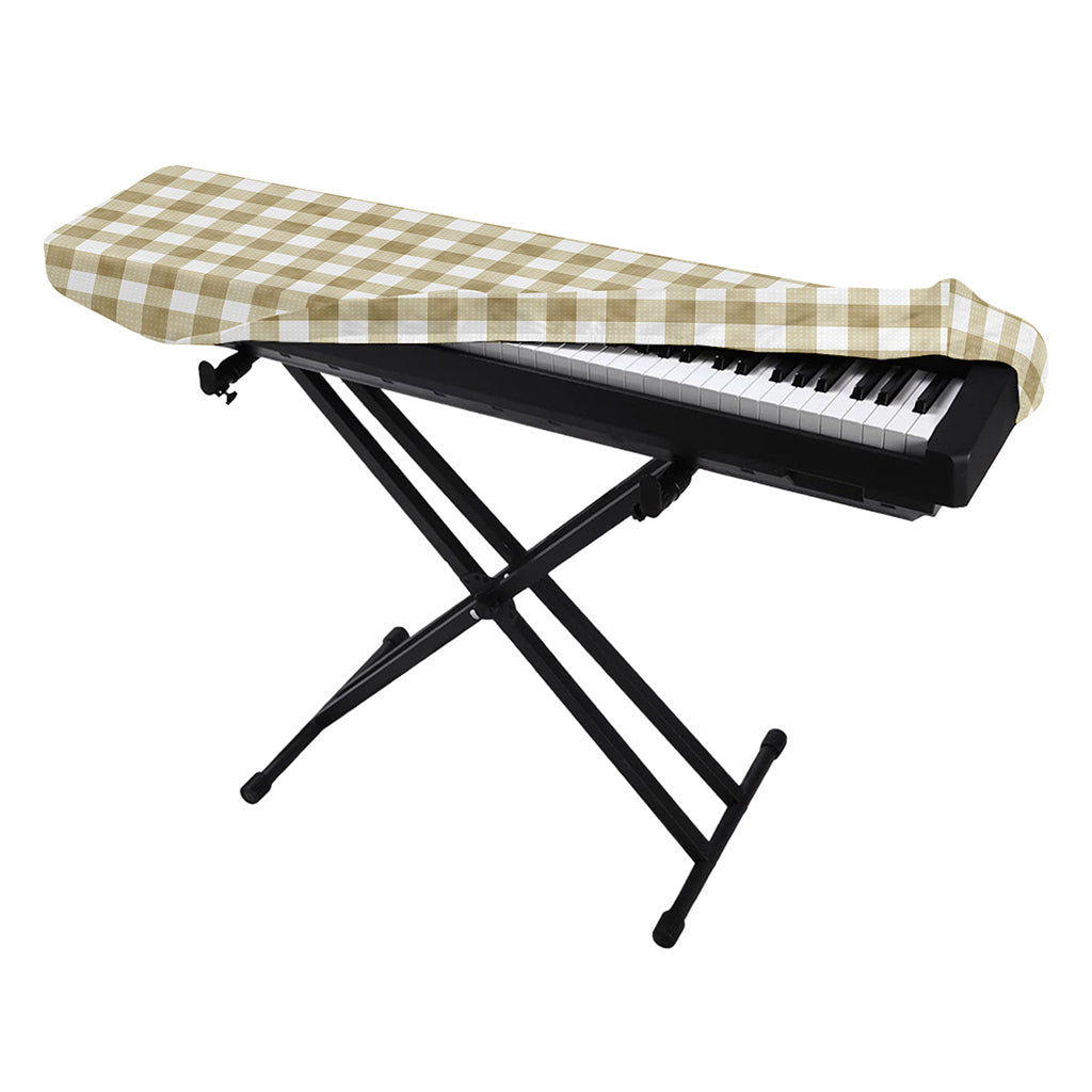 Beige And White Gingham Pattern Print Piano Keyboard Cover