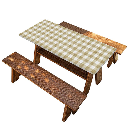 Beige And White Gingham Pattern Print Picnic Table Cover