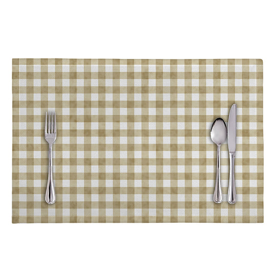 Beige And White Gingham Pattern Print Placemat