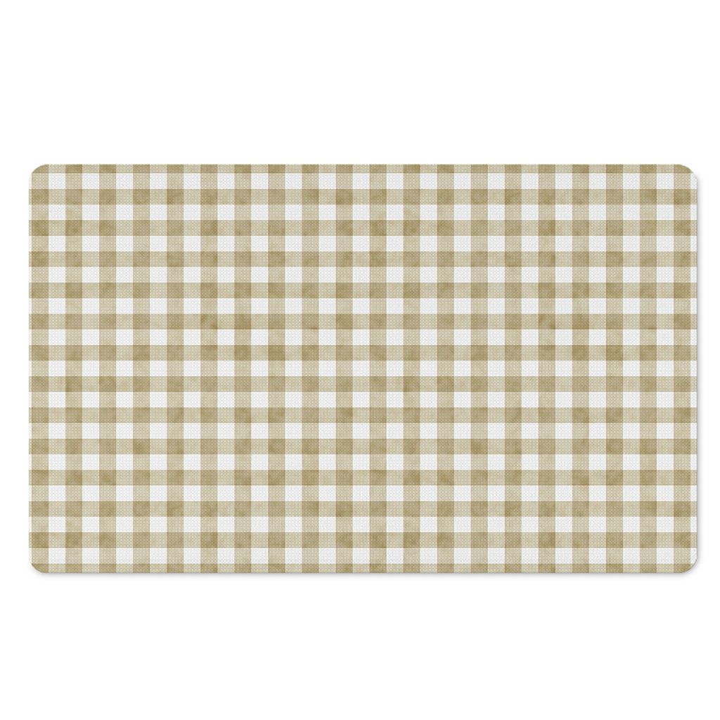 Beige And White Gingham Pattern Print Polyester Doormat