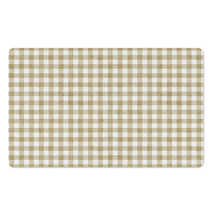 Beige And White Gingham Pattern Print Polyester Doormat
